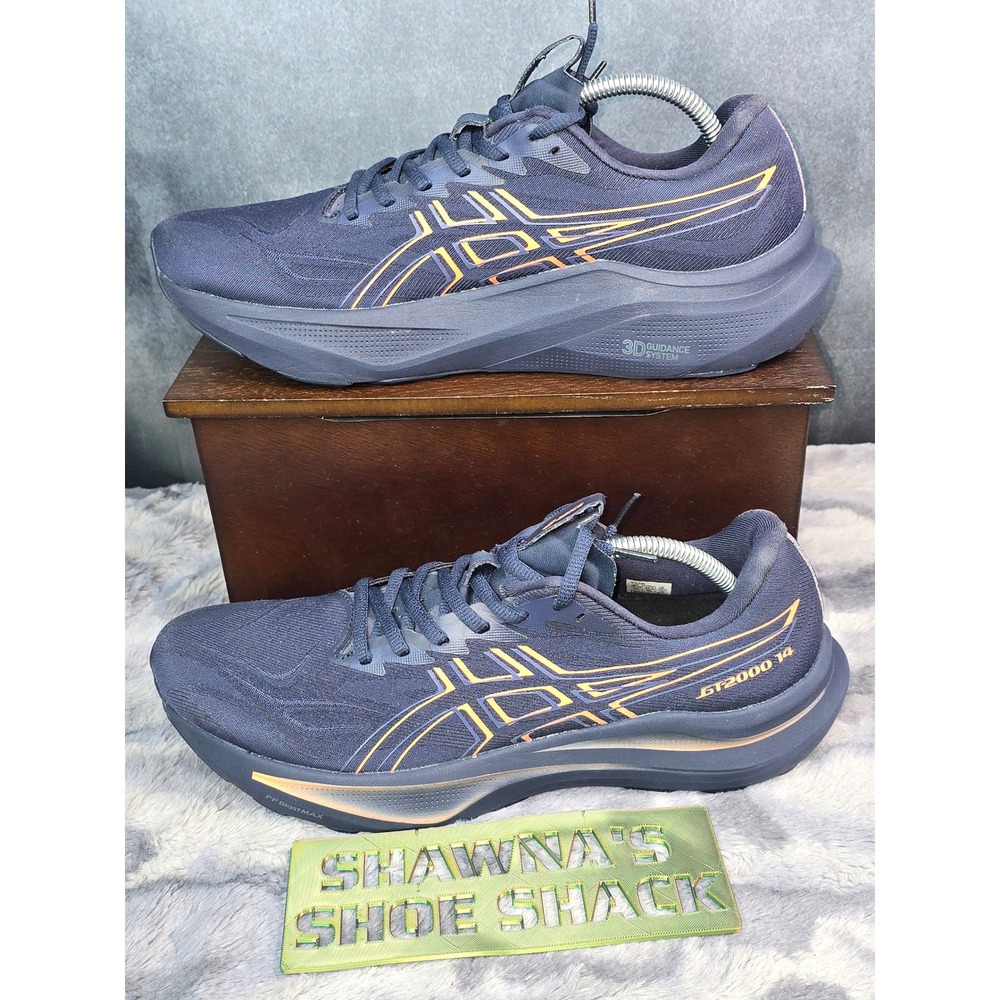 EUC ASICS GT-2000 14 Navy Orange Running Shoes Mens 10.5